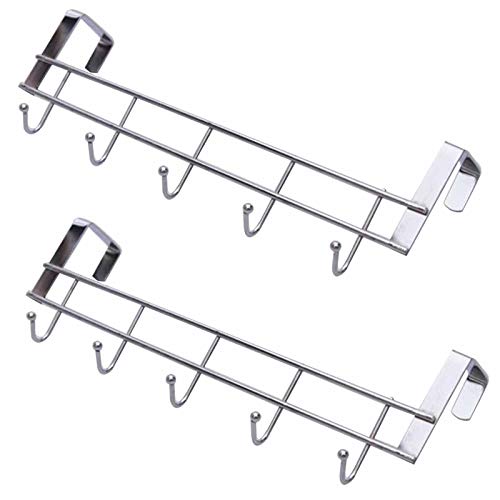 FLH Over The Door Towel Rack Bathroom Rack, Hooks Shelf Over Door Clothing Hanger Rack -Stainless Steel, 2 Pcs (Silver)