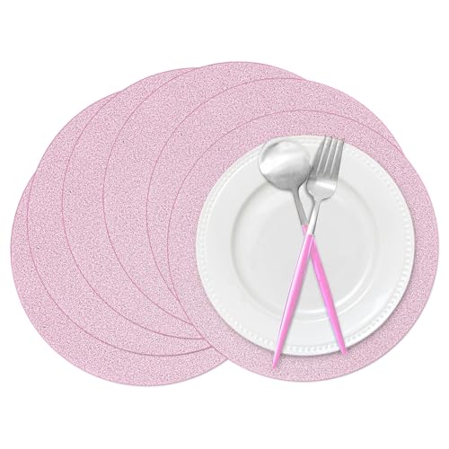 Datyiiha 50 tovagliette di carta glitterate rosa luccicanti, 35,5 cm, rotonde, usa e getta, centrini rosa chiaro, tovagliette decorative per matrimoni, banchetti, feste, casa, tavolo da pranzo
