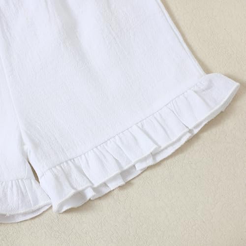 Image of Toddler Girls Summer Outfits Ruffle Sleeveless Tank Top and Short 2 Piece Cotton Linen Back Buttons Clothes Set