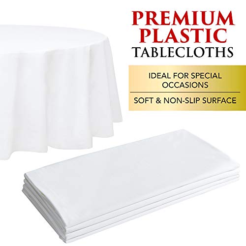 4 White Round Plastic Tablecloth - 84" Plastic Table Cloth | Disposable Tablecloths | White Tablecloths | Plastic Table Cover | Paper Tablecloths For Bbq, Party, Fine Dining, Wedding, Outdoor #TOP1