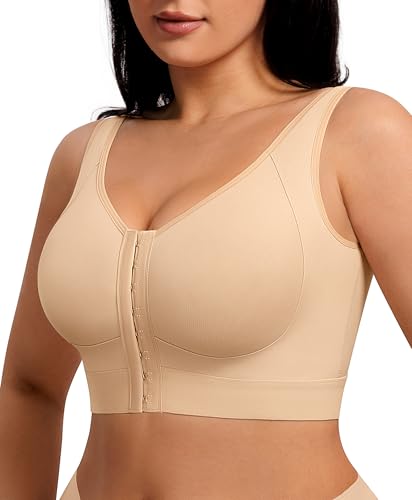 FeelinGirl Post Surgery Bra Front Closure Compression Bra Wirefree Mastectomy Bra with Adjustable Straps Skin