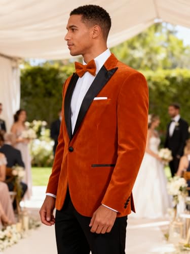 Image of Barry.Wang Velvet Mens Blazer Mardi Gras Sport Coat Brooch Regular Fit Tuxedo Peaked Lapel Suit Jacket Carnival Parade