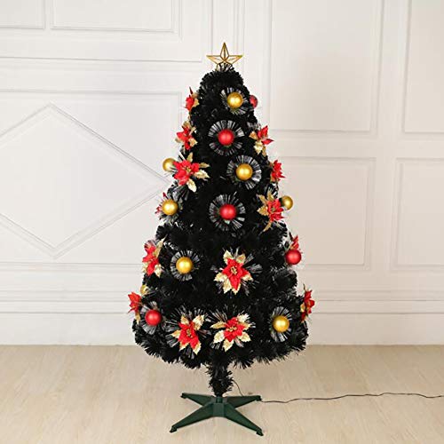 Dulplay Pre-Lit Black Christmas Pine Tree, Pvc Encryption Optical Fiber Tree With Ornament Xmas Tree Metal Stand Decorated Trees-A 5Ft(150Cm) #TOP2