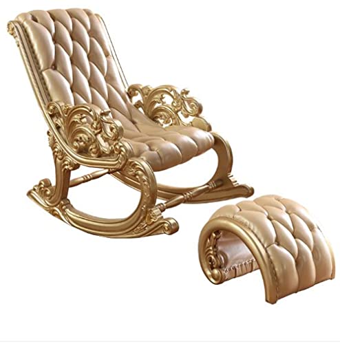 Image of CRAFTCITY Rocking Chair |Sheesham Wood Elegant Rocking Chair with Pillow and Matching Foot Stool and Pre assembeled(Gold)