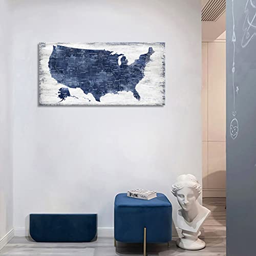 Image of Canvas Wall Art: Vintage America Map, USA Map Canvas Pictures Prints for Bedroom Office Kitchen Living Room Home Decor Framed Artwork Ready to Hang 20 inchx 40 inch