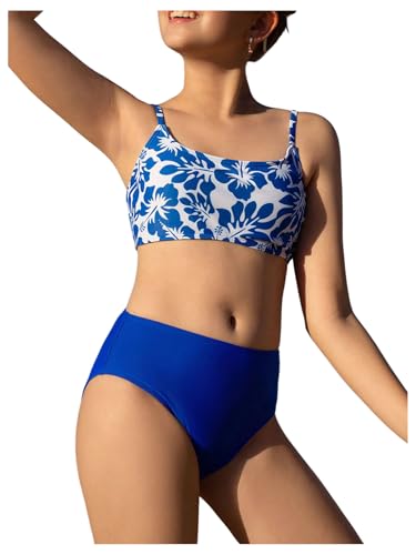 Girl's 2 Piece Floral Print Bikini Swimsuit Scoop Neck Bathing Suits Beachwear