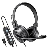EMEET Computer Headset with Microphone HS20, Wired Office Headphones with 360° Omni-Directional Mic, USB/3.5mm Jack, in-Line Control, Mute Button, USB Headset for Skype/Call Center/PC/Phones Tablet