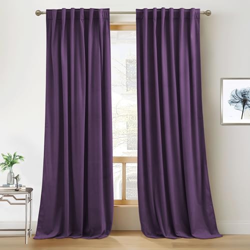 RYB HOME Purple Velvet Blackout Curtains 84 inches for Bedroom Living Room