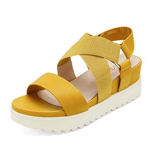 Photo 1 of DREAM PAIRS Women’s Open Toe Ankle Strap Platform Wedge Sandals 10 Yellow