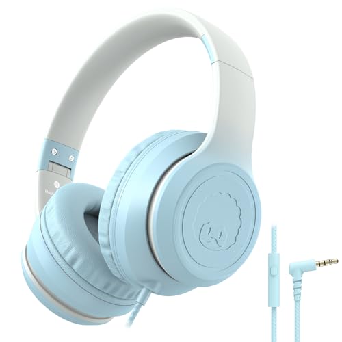 rockpapa L22 Wired Headphones for Kids Girls Boys Women with Microphone Foldable Stereo 3.5mm Corded Headphones for School Classroom Chromebooks Computer Laptop Phone Airplane (Blue)