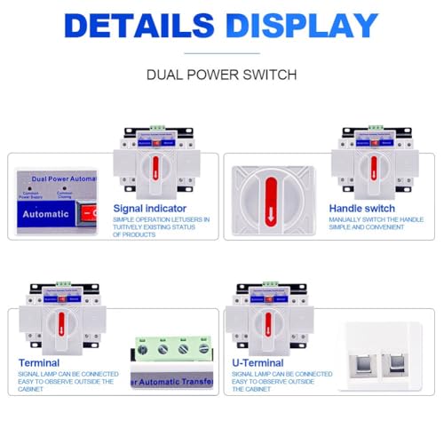 Double commutateur de transfert 2P 63A 230V type MCB pour tableau électrique