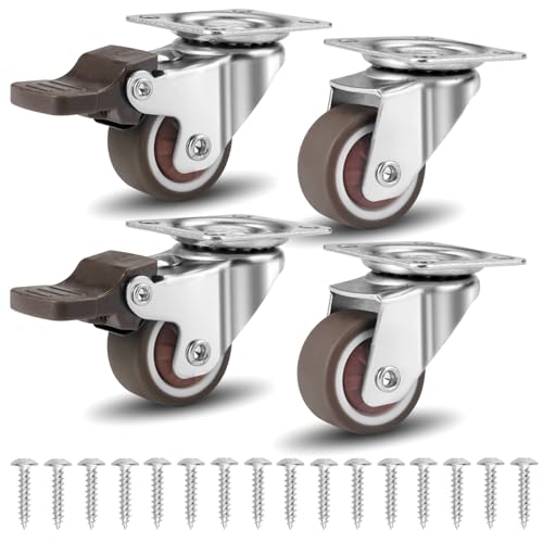 Juego de 4 ruedas giratorias, 25 mm, ruedas giratorias para muebles, ruedas giratorias con tornillos, 2 con frenos + 2 sin frenos, capacidad de 60 kg, ruedas para muebles para carrito y mesas