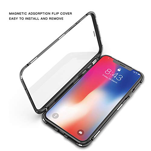 Iphone Xs Max Case, Zhike Magnetic Adsorption Case Front And Back Tempered Glass Full Screen Coverage One-Piece Design Flip Cover [Support Wireless Charging] For Apple Iphone Xs Max (Clear Black) #TOP6