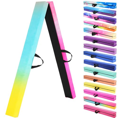 FC FUNCHEER 8FT Folding Balance Beam -Gymnastics Floor Beam -Gymnastics Equipment for Kids,Wood core- Anti-Slip Bottom and Carrying Bag for Home (Suede, Gradient Rainbow)