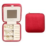 BLUTETE Travel Jewelry Box Organizer Velvet Travel Case With Mirror Rings Earrings Necklaces Storage