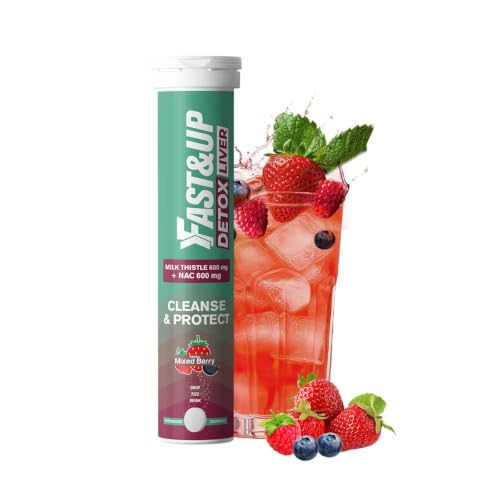 FAST&UP Liver Detox - Daily Liver Cleanser Drink Milk Thistle + NAC Helps Improve Digestion & Reduces Load on Liver - Mixed Berry Flavour Green 20 count (Pack of 1)