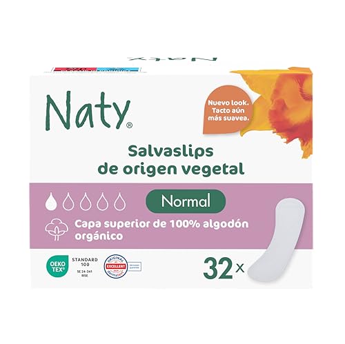 Naty Salvaslips Normal | Capa superior de 100% algodón orgánico| Seguro para la piel | Sin perfume, 0% plástico convencional | Cómodos y transpirables | 32 unidades