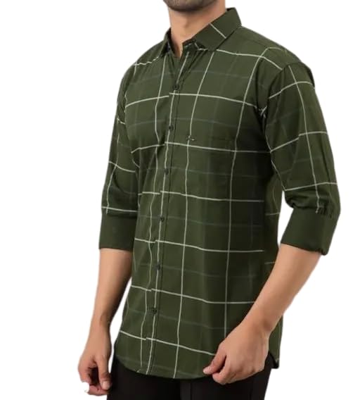 Image of Mahima Ethnic Centre's Men's Checkered Cotton Blend Long Sleeve Button Down Casual Plaid Shirt