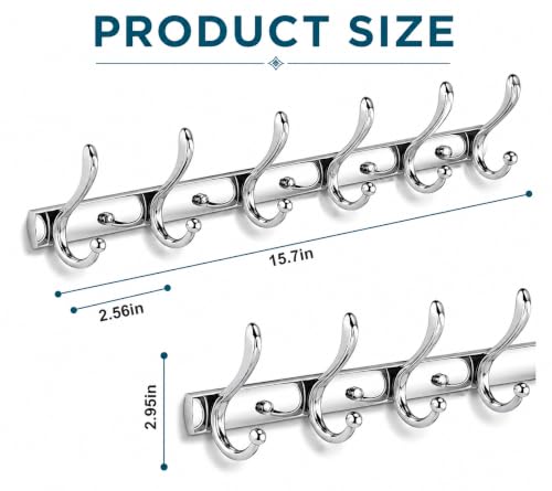 Image of Exclusive Extra Long 40 cm Antique Brass 6 Pin Metal Bathroom Cloth Hooks Hanger Door Wall Robe Hooks Rail for Hanging Keys, Clothes, Towel (3, Chrome)