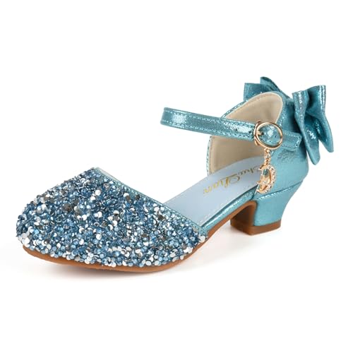Image of ChuLian Girls Sandals Little Kids Glitter Bow Dress Shoes Crystal Low Heel Sequins Princess Sandals Toddler Flower Wedding Party Shoes