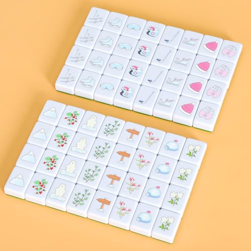 4 Players Mahjong Block Set for Adult, 128 Green Tiles(1.18”) with 4 Different Patterns, Portable Mahjongg Set with A Carry Bag & English Instruction, Mahjong Tile Game - Thumbnail 5