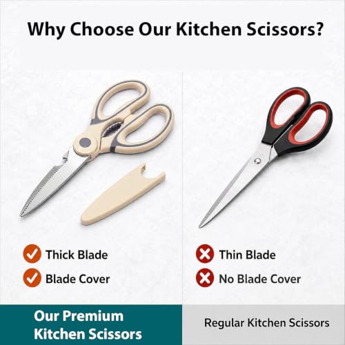 Image of Amazon Brand - Solimo Multipurpose Kitchen Scissors Smooth Plastic Handle Heavy Duty Scissor For Home Use Craft Work Tailoring Cutting Cream 9x21 cm Pack Of 1