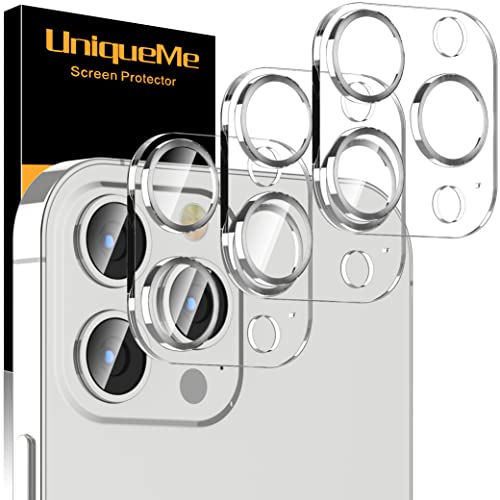 UniqueMe [3 Pack] Camera Lens Protector Compatible with iPhone 13 Pro 6.1\" / 13 Pro Max 6.7\" Tempered Glass,[Case Friendly][New version][Scratch-Resistant][Easy Installation] - Sliver Circle