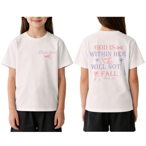 Image of Girls Christian Tees God is Within Her Jesus Shirt for Kids Faith Cute Graphic Bow Tshirt Inspirational Religious Top