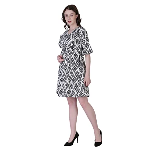 Image of Leriya Fashion Dresses for Women || Crepe Abstract Printed Dresses for Girls || Ruffled Sleeve Knee-Length mini Dress || Perfect for Outing || Travel || Casual Wear Flared one piece Dress for Women