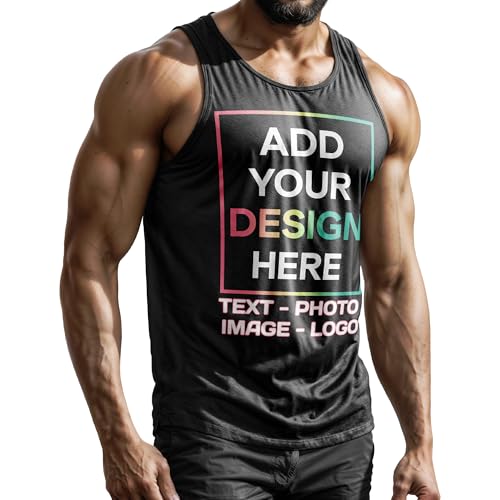 Customized Tank Tops for Men, Any Image Text Photo Logo, Custom Tank Top Shirts Singlet Black
