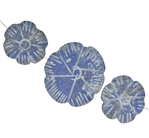 Lapis Lazuli 6-Petal Flower Beads ~1 Inch To 1 1/2 Inch Large Natural Genuine Royal Blues Matte (3) #TOP3