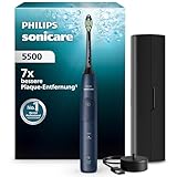 Philips Sonicare 5500 elektrische Zahnbürste, Schallzahnbürste mit 2 Putzmodi, Andruckkontrolle, EasyStart, SmarTimer und BrushPacer, Navy, Modell HX7113/01 [Neue Technologie]