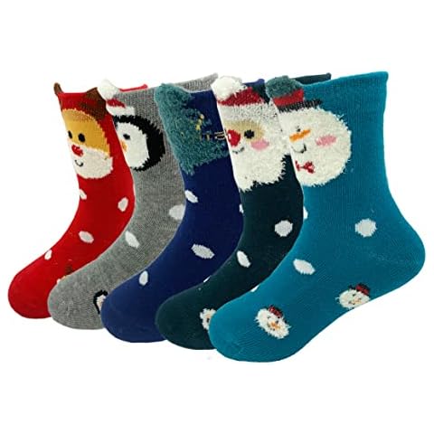 HXQLXGT Girls Socks Kids Christmas Socks Warm Thick Stockings Santa Clous/Snowman Winter Socks Toddler Socks for Baby Girls 5 Pairs (5 Colors, 1-3 years) Cover