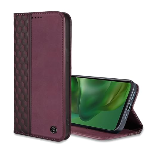 Image of Wallet Case for Motorola Moto G Power 2025 /Motorola Moto G Play 2025 6.6 inch - PU Leather Flip Cover with Card Holder Slots, Strong Magnetic Folio Kickstand Phone Case, Wine Red