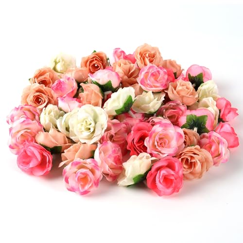 JRYGAC 80 PCS Têtes de Roses Fausses Fleurs Rose Rose Artificielle Capitules Tete Fleur Faux Plante Artificielle Decoration, pour DIY Guirlande de Mariage...