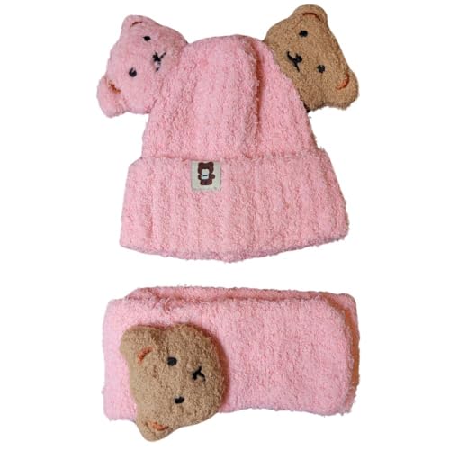 Kit 2 Peças Cachecol + Gorro Touca Infantil Com Forro de Pelinhos Com Ursinhos Para Bebês Meninos e