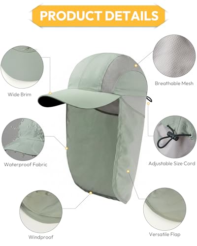 Image of Mens Sun Hat with Breathable Mesh Sun Hats for Men Sun Protection Fishing Hat with Neck Flap for Hiking Cycling