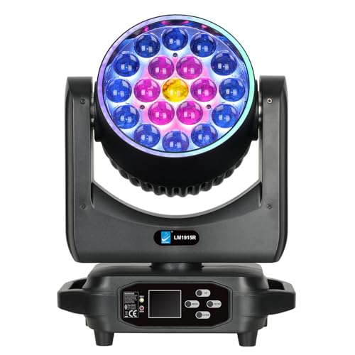 Big Dipper LED Moving Head Lights 19X15W Stage Lighting with Zoom/Wash/LED Strip Beam Lights, RGBW Uplight Moving Head Light with RDM&DMX Control Moving Head DJ Light for Professional Event Bars
