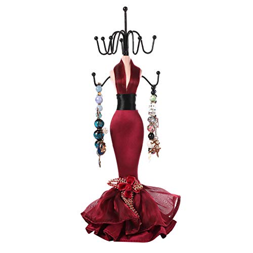 PRTECY Jewelry Holder Display Stand Red Model Dress High Heeled Shoes Resin Necklace Earring Bracelet Organizer for Home Wedding Crafts(wine red model)