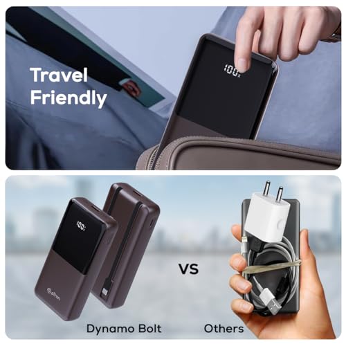 Image of pTron Dynamo Bolt 20000mAh 35W Super Fast Charging, USB Type-C Input Power Bank Compatible with QC3.0 /PD3.0 (Power Delivery),Built-in Charging Cables,4 Charging Outputs,Type-C Input /Output Port(Brown)