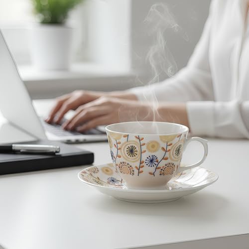 Image of U.P.C. Cup with Saucer Set of 12 Pcs | Tea /Coffee Cups | Ceramic | Microwave & Dishwasher Safe | Bone-Ash Free | Extra Strong | Super Light | Crockery Set Ideal for Daily (Cup Saucer Printed White)