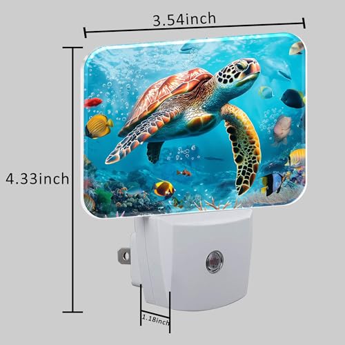 Image of Sea Turtle Swims Under Water Night Light for Kids, Sea Turtle LED Night Light Plug into Wall with Dusk to Dawn Sensor for Girls Boys Women Men Room, Hallway, Kitchen, Bathroom, Stairs Decor