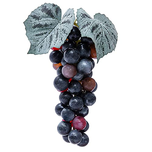 3 Bunches Artificial Faux Grapes For Decoration, Lifelike Fake Grapes Clusters With Fake Leaves, Realistic Artificial Faux Fruits For Kitchen Dining Table Decor, Black Purple, Red, Green Grape In Bulk #TOP3
