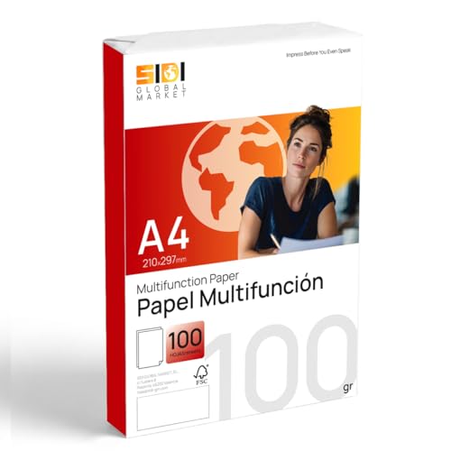 Folios A4 100gr, Papel para Impresora Láser e Inkjet, Papel Blanco para Imprimir, Escribir o Dibujar, Hojas DIN A4 210x297mm Uso Profesional, Paquete de Folios para Oficina y Hogar  SIDI(100gr, 100h)