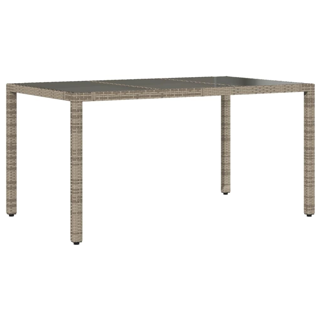 Stół ogrodowy ze szklanym blatem, szary, 150 x 90 x 75 cm, polirattan, malowana proszkowo rama stalowa, odporna na promieniowanie UV, nowoczesny design stołu na zewnątrz na taras i do ogrodu