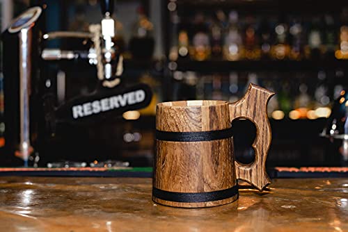 Handmade Beer Mug Wooden Tankard Beer Stein, Oak Wood Mug - Thumbnail 3