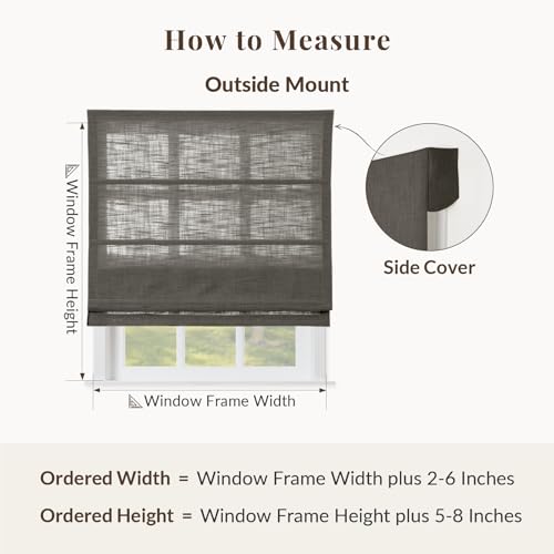 Image of TWOPAGES Liz No Drill Cordless Roman Shades Linen Textured Roman Blinds for Windows, Custom Made Room Darkening Blackout Roman Window Shades, Hardware Included, Ebony, 1 Piece