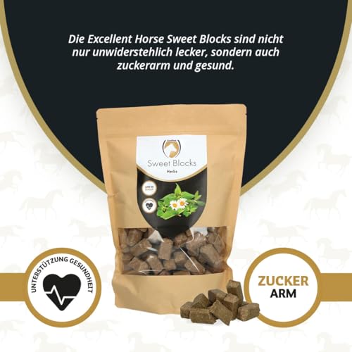Excellent Horse Sweet Herbs Blocks - Leckerlis für Pferde - Zuckerfrei - Pferde - Kräutergeschmack - Brocken - Belohnung - 1 kg