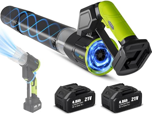 Leaf Blower Cordless 180° Rotatable, Leaf Blower Cordless with 2 x 4.0Ah Batteries and Charger, Handheld Leaf Blowers 4 Speed Mode, Electric Leaf Blowers for Lawn, Yard and Patio (Green-Black)