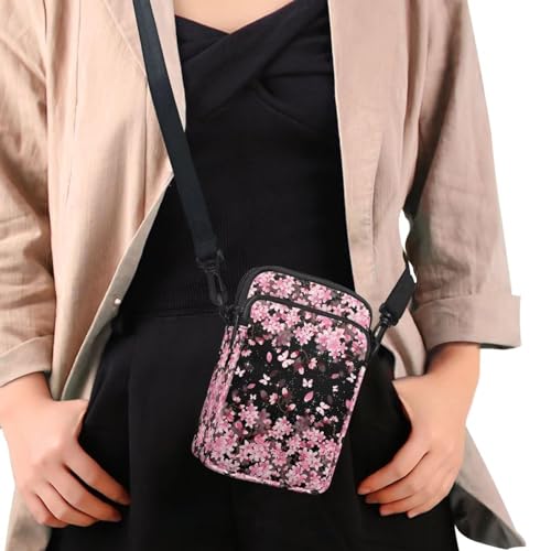HUGS IDEA Cherry Blossom Print Small Messenger Bag Coin Packet Mini Handbag Crossbody Shoulder Bags with Adjustable Strap4